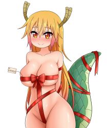 1girls big_breasts blonde_hair female female_only long_hair miss_kobayashi's_dragon_maid smile solo the_only_shoe tohru_(dragon_maid) wrapped wraps