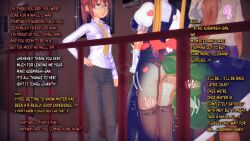 1boy 2girls 3d after_sex body_writing dragon_girl dragon_tail english_text human humanoid interspecies koikatsu male_human/female_humanoid miss_kobayashi's_dragon_maid netorare tail tohru_(dragon_maid) v-kris writing_on_ass