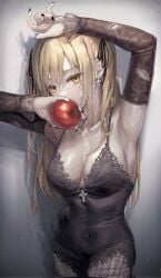 1girls aibek apple armpits big_breasts black_dress blonde_hair breasts cleavage cross_earrings death_note dress earrings female female_only fishnets fully_clothed goth goth_girl hi_res hips long_hair misa_amane nail_polish seductive