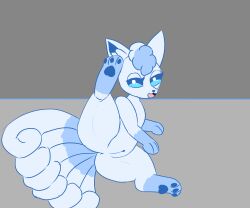 6:5 absurd_res alolan_form alolan_vulpix anus ass blue_eyes female feral genitals grey_background hi_res looking_at_viewer nintendo one_leg_up open_mouth pokemon pokemon_(species) presenting presenting_hindquarters pussy raised_leg regional_form_(pokemon) simple_background solo spread_legs spreading toastyryce vulpix white_body