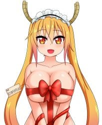 1girls big_breasts blonde_hair female female_only long_hair miss_kobayashi's_dragon_maid smile solo the_only_shoe tohru_(dragon_maid) wrapped wraps