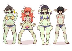 1boy 2022 3girls ahoge anklet barefoot big_ears black_hair black_nails breast_size_difference brown_hair bulge cleavage deadslot4 ear_tag facepaint femboy fingernails goblin goblin_female green_skin microshorts nail_polish navel navel_piercing necklace orange_hair original original_character original_characters piercing pubic_hair short_hair short_shorts shortstack skimpy skinny small_breasts thick_thighs thighs toenail_polish toenails tomboy twink white_background