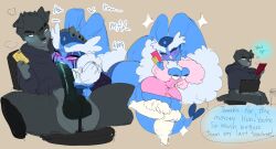 1boy 1girls anthro balls big_breasts black_fur blue_fur canine chair credit_card dedoggyskullz dress eeveelution fellatio female furry goon_(goonie_san) lopunny nintendo penis pokémon_(species) pokemon pokemon_(species) precum rabbit ruined_makeup text vaporeon vaporunny vaporunny_(dedoggyskullz)