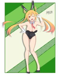 1girls big_breasts blonde_hair bunny_ears bunnysuit cleavage female heels high_heels long_hair miss_kobayashi's_dragon_maid orange_eyes peace_sign sha11021997 solo tohru_(dragon_maid) twintails