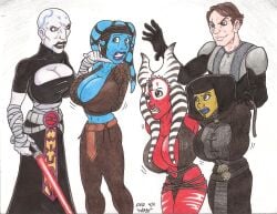 1boy 2d 4girls aayla_secura alien alien_girl alien_humanoid anakin_skywalker asajj_ventress bald bald_female big_breasts big_breats blue_skin bondage captured_heroine cleavage color crash2014 dathomiri drawn female giant_breasts hair huge_breasts human jedi jedi_knight jedi_master large_breasts lekku lekku_(anatomy) light-skinned_male lightsaber luminara_unduli male red_lightsaber red_skin round_breasts shaak_ti slave sole_male star_wars sword togruta traditional_media_(artwork) twi'lek wewapon white_skin