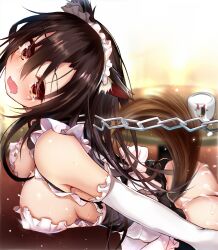 chains covered_nipples crying crying_with_eyes_open doggy_style efe enmaided imaizumi_kagerou implied_sex kagerou_imaizumi large_breasts leash maid_headdress maid_uniform petplay suggestive_fluid tears touhou unaligned_breasts