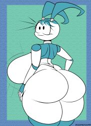 1girls 2d ass big_ass big_breasts big_butt breasts bubble_butt expansion jacknova093 jenny_wakeman my_life_as_a_teenage_robot robot robot_girl simple_background surprised_expression thick_thighs xj-9