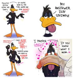 acme anatid anseriform anthro avian balls belly big_balls big_belly big_penis bird black_body black_feathers black_penis chicken clothing comic daffy_duck duck duo english_text feathers flaccid foghorn_leghorn foreskin galliform gallus_(genus) gay genitals hand_on_hip hi_res huge_cock humanoid_genitalia humanoid_penis lisp looney_tunes male male/male membrane_(anatomy) meme nipples overweight overweight_male pasties penis penis_on_face phasianid poppin presenting presenting_penis saggy_balls simple_background slim text the_looney_tunes_show these_aren't_my_glasses tongue tongue_out translucent translucent_clothing translucent_underwear underwear undressing vein veiny_penis warner_brothers webbed_feet white_body white_feathers