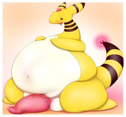 ampharos animal_genitalia bboing belly big_belly feral generation_2_pokemon genital_slit genitals hi_res male navel nintendo overweight overweight_male penis pokemon pokemon_(species) relaxed_expression slit solo tail tapering_penis