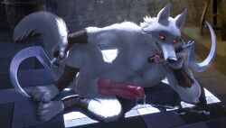 after_orgasm anthro balls bara barazoku boner canine canine_penis cum death_(puss_in_boots) dreamworks erection furry grey_fur lying_on_side male male_only muscles muscular nude penis puss_in_boots_(dreamworks) puss_in_boots_(film) puss_in_boots_the_last_wish shrek_(series) sickle solo solo_male spread_legs tongue_out universal_studios wolf zenthetiger