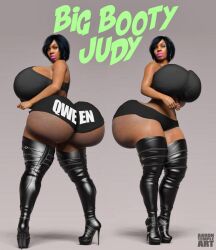 1girls 3d 3d_(artwork) aarontempleart ass back_view big_ass big_booty_judy big_breasts big_butt blitzhero booty_shorts breasts brown_skin bubble_butt commissioner:blitzhero commissioner_upload curvaceous curvy dark-skinned_female dark_skin female front_view heel_boots huge_ass judy lips original_character pose posing short_hair solo solo_female solo_focus tagme thick_ass thick_thighs voluptuous voluptuous_female