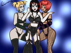 3girls artist_name artist_signature bdsm_outfit dark-skinned_female dark_skin dusk_(hex_girls) female female_focus female_only hex_girls light-skinned_female light_skin lingerie luna_(hex_girls) scooby-doo skimpy skimpy_clothes thorn_(hex_girls) trio turronsitadeamor