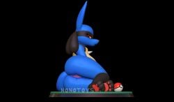 3d 3d_(artwork) anthro anus areola ass big_breasts black_background blue_body breasts digital_media_(artwork) female genitals hi_res looking_at_viewer lucario nintendo nonotoys pokemon pokemon_(species) pussy red_eyes simple_background solo