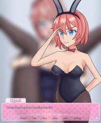 1girls blue_eyes breasts bunny_ears bunnysuit ddlc_text_box doki_doki_literature_club female moritaris sayori_(doki_doki_literature_club) strawberry_blonde_hair