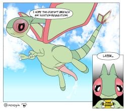 bodily_fluids comic cum flygon flying genital_fluids genitals hi_res humor nintendo non-human penis pokémon_(species) pokemon pokemon_(species) tapering_penis xenoyia_(artist)