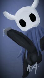 9:16 arthropod balls big_penis black_body black_penis bodily_fluids genital_fluids genitals hi_res hollow_knight kamume833 looking_at_viewer low-angle_view male non-human on_one_leg penis precum protagonist_(hollow_knight) solo standing team_cherry toony vessel_(species) worm's-eye_view