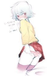 alternate_costume ass_cleavage blush butt_crack canon_genderswap colored_sketch dialogue doodle embarrassed english_text female female_only genderswap_(mtf) ginko_sakata gintama gintoki_sakata looking_back niichan panties panties_down panty_pull red_eyes rule_63 school_uniform schoolgirl short_hair sketch skirt_lift skirt_up solo sweatdrop sweater thighhighs toilet white_hair