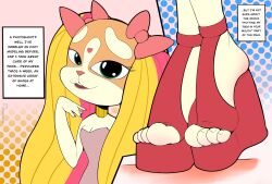 anthro canine clothed dialogue dog_girl dummycervine feet foot_fetish furry furry_only high_heels pinkie_cooper pinkie_cooper_and_the_jet_set_pets toes toes_visible_through_clothing