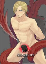 abs blonde_hair button_prompt cum dripping_cum english_text leon_scott_kennedy male male_only owl_(artist) quick_time_event resident_evil short_hair tentacle tentacle_around_leg tentacle_on_male