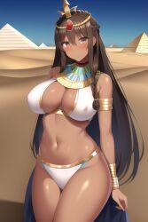 1girls ai_generated brown_eyes brown_hair dark-skinned_female dark_skin egyptian egyptian_clothes egyptian_female egyptian_mythology midriff pyramid underwear