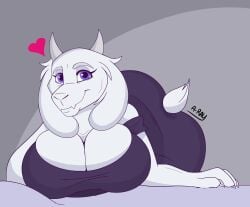 1girls 2d anthro ass bed bedroom_eyes big_ass big_breasts big_butt breasts bubble_butt claws cleavage color eyelashes female female_only furry goat hand_on_side heart horn laying_on_bed looking_at_viewer milf monster monster_girl rayaa2 snout solo solo_female stubby_tail tagme toriel undertale undertale_(series)