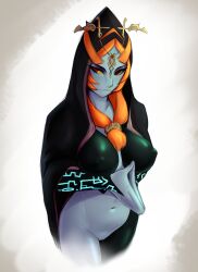 1girls big_breasts cloak cloak_only female female_only midna nipples orange_hair pudgeruffian purple_eyeshadow pussy solo the_legend_of_zelda the_legend_of_zelda:_twilight_princess twili_midna twilight_princess