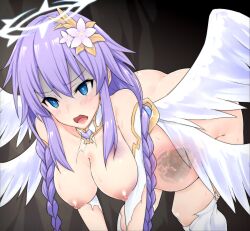 1girls angel_wings arthropod ass ass_up belly_bulge blue_eyes blush breasts centipede clothing collar cpu_(neptunia) detached_sleeves female female_focus feral fetus front_view goddess hair_ornament halo insectophilia insects interspecies interspecies_pregnancy long_hair looking_away mingaru mostly_nude multi_wing neptune_(neptunia) neptunia_(series) nipples nude nude_female on_fours open_mouth power_symbol-shaped_pupils pregnant pregnant_with_multiples purple_hair purple_heart_(neptunia) ready_to_pop ripped_clothing side_view solo_focus spread_legs twin_braids umbilical_cord uterus wings x-ray zoophilia