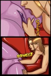 2girls blizzard_entertainment blonde_hair fingering fisting human human_(world_of_warcraft) interspecies khalys large_breasts light-skinned_female light_skin luna_(noname55) multiple_girls night_elf original_character purple_skin shina smile spread_legs warcraft white_hair world_of_warcraft yuri