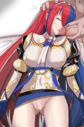 1boy 1girls alear_(female)_(fire_emblem) alear_(fire_emblem) ass_visible_through_thighs bare_thighs blue_hair bottomless breasts censored closed_eyes cum cum_in_mouth cum_on_face fellatio female female_focus fire_emblem fire_emblem_engage gloves hair_between_eyes large_breasts long_hair male male_pov multicolored_hair nintendo on_back on_bed open_mouth oral partially_clothed pov pussy rape rapist_pov red_hair sex shincito skirt skirt_lift sleep_molestation sleeping solo_focus somnophilia thighs tiara upskirt very_long_hair