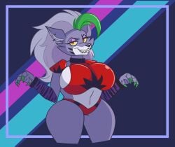 1girls 2d 2d_(artwork) 2d_artwork 4_fingers anthro armwarmer armwear big_breasts breasts claws confident ear_piercing five_nights_at_freddy's five_nights_at_freddy's:_security_breach fnaf front_view furry green_nails long_hair looking_at_viewer rayaa2 roxanne_wolf_(fnaf) safe scottgames shirt short_shorts smiling smug solo steel_wool_studios thick_thighs thighs three-quarter_view wolf