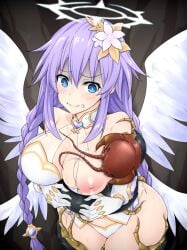 1girls angel_wings arthropod blue_eyes breast_biting breasts centipede collar cpu_(neptunia) detached_sleeves female_focus front_view goddess grabbing grabbing_from_behind hair_ornament halo insectophilia insects long_hair looking_at_another mingaru multi_wing neptune_(neptunia) neptunia_(series) nipples power_symbol-shaped_pupils purple_hair purple_heart_(neptunia) rape restrained ripped_clothing scared teeth_clenched thick_thighs twin_braids wings zoophilia