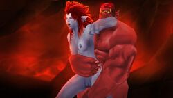 1boy 1girls 3d blizzard_entertainment blue_skin defeated fel_orc forced imminent_rape imminent_sex interspecies ku'jin orc orc_male orced original_character red_hair red_skin struggling troll_(warcraft) troll_female warcraft world_of_warcraft