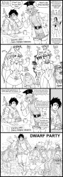 4koma absurd_res bb_(baalbuddy) black_and_white cyberpunk dialogue dwarf elf elf_ears elf_female english_text funny rock_and_stone speech_bubble tagme