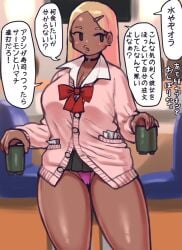 dark-skinned_female dark_skin gyaru japanese_text minami_aomori mob_face panties pantyshot school_uniform thick_thighs thighs