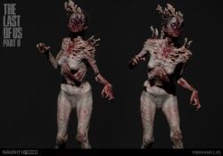 big_thighs blood body_horror breasts bush cordyceps female female_only fungus hair infected monster naughty_dog nipples nude official_art open_mouth pubes simple_background small_breasts solo sony_interactive_entertainment stalker_(the_last_of_us) teeth the_last_of_us the_last_of_us_2