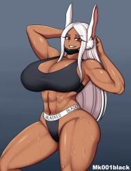 1girls animal_ears armpits blacked blacked_clothing breasts dark-skinned_female dark_skin fanart female_only huge_breasts mask masked_female miruko mk001black muscular muscular_female my_hero_academia paid_reward panties red_eyes rumi_usagiyama shounen_jump solo tagme white_hair