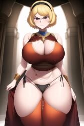 ai_generated annoyed arabian_clothes bikini bikini_bottom black_bikini black_panties black_thong blonde_hair bracelets breasts curvy dancer_outfit gardener_ai hairband harem_girl harem_outfit homestuck hourglass_figure large_breasts nai_diffusion no_pants panties purple_eyes revealing_clothes rose_lalonde short_hair side-tie_bikini side-tie_panties skimpy skimpy_clothes slave_bikini slave_outfit stable_diffusion thick_thighs thong underwear wide_hips