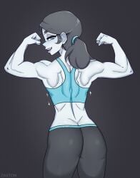 1girls 2d_(artwork) ass back_muscles back_view fanart female female_only flexing gym_uniform muscle nintendo pale_skin patreon_reward posing solo tagme wii_fit wii_fit_trainer zaxton