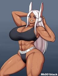 1girls animal_ears armpits blacked blacked_clothing breasts dark-skinned_female dark_skin fanart female_only huge_breasts miruko mk001black muscular muscular_female my_hero_academia paid_reward panties red_eyes rumi_usagiyama shounen_jump solo tagme white_hair