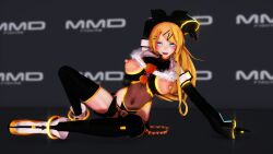 3d alternate_breast_size belt big_breasts blonde_hair blue_eyes bow_hairband erect_nipples headset_microphone huge_breasts image iwara kagamine_rin lion_musashi long_sleeves mmd nipple_cutout open_mouth seductive_gaze skimpy tall_female thighhighs vocaloid