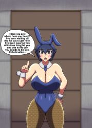 1girls blue_hair bunny_ears bunnysuit female female_only giantess justjake looking_at_viewer persona persona_4 shirogane_naoto