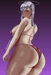 1girls ass big_ass big_breasts black_clover blush bra breasts huge_ass irisart13 noelle_silva panties purple_eyes silver_hair simple_background thick_thighs thong twintails