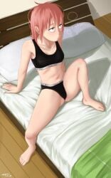 1girls alternate_version_available black_bottomwear black_panties black_topwear bottomwear breasts brown_eyes calvin_klein feet female female_only hair kobayashi messy_hair miss_kobayashi's_dragon_maid on_bed panties pillow red_hair solo solo_female tap34 thighs topwear