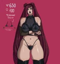 1girls black_lipstick black_nails blue_eyes bra clothing ear_piercing female female_only league_of_legends light-skinned_female light_skin lip_piercing lipstick nail_polish nose_piercing panties pentakill_iii:_lost_chapter pentakill_iii:_lost_chapter_sona pepprnsalt piercing red_hair sona_buvelle strip_game thick_thighs