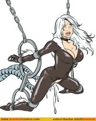 big_breasts black_cat_(marvel) bodysuit bondage breasts cleavage collar erenisch eyes_rolling_back felicia_hardy female femsub latex machine marvel marvel_comics mechanical_tentacles rape restrained sex_machine spider-man_(series) suspension tentacle_rape torn_bodysuit torn_clothes villainess