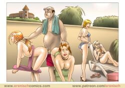 1boy 5girls bondage erenisch female femsub hair_grab harem male maledom multiple_girls multiple_subs outdoors penis restrained sex slave tears