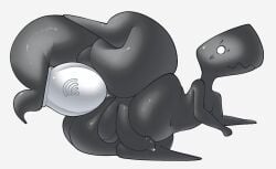 anal anal_masturbation anthro ass balls big_butt big_penis black_body blush blush_lines buttplug digital_media_(artwork) dinosaur dinosaur_(google_chrome) genitals google google_chrome kaizocns lying male male_only masturbation navel on_ground on_side penis plug_(sex_toy) reptile scalie sex_toy simple_background solo tail theropod thick_thighs tyrannosaurid tyrannosaurus tyrannosaurus_rex white_background white_eyes