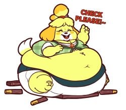 1girls animal_crossing anthro ass belly bloated bloated_belly blonde_hair breast broken_chair buffet canine canine_humanoid chair closed_eyes dress embarrassed english_text fat fawxen female female_focus female_only furry hips isabelle_(animal_crossing) large_ass nintendo obese obese_female overweight overweight_female panties pear_shaped property_damage short_dress stomach stretched_clothing stretched_underwear text thick_thighs thighs transparent_background underwear wardrobe_malfunction wide_hips yellow_fur