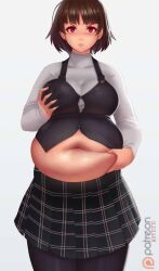 annoyed bbw belly_overhang big_belly big_female blush chubby chubby_female embarrassed fat fat_fetish fat_girl fat_woman fatty hand_on_belly hand_on_breast huge_belly kipteitei large_female makoto_niijima obese obese_female overweight overweight_female persona persona_5 pinching_belly plump pork_chop thick_thighs tubby