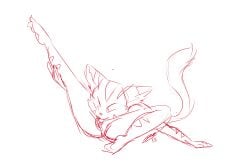 bluechika carol_tea comical feline flexible freedom_planet freedom_planet_2 galaxytrail highres holding_leg licking_pussy monochrome sitting sketch tail wildcat